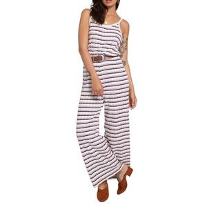 VOLCOM STONE ROW Striped Jumpsuit Skate Night Jumper Red White Blue‎